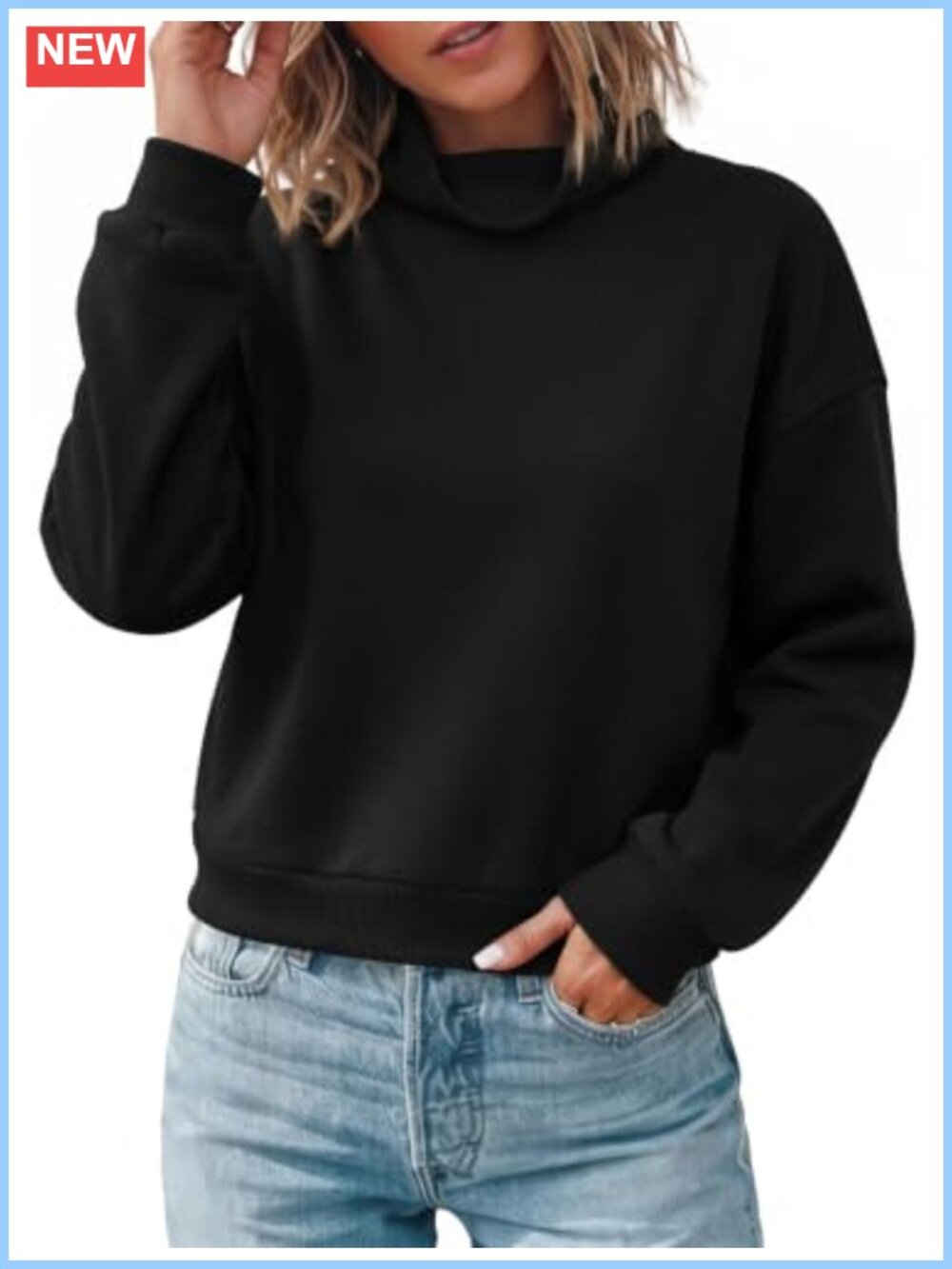 Cropped Mock Neck Fleece Sweatshirt Women Long Sleeve Pullover Fall Top